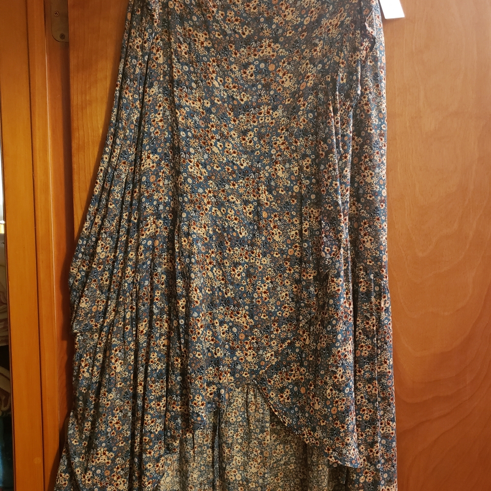 Sonoma Asymmetrical Floral Skirt - Blue and Cream